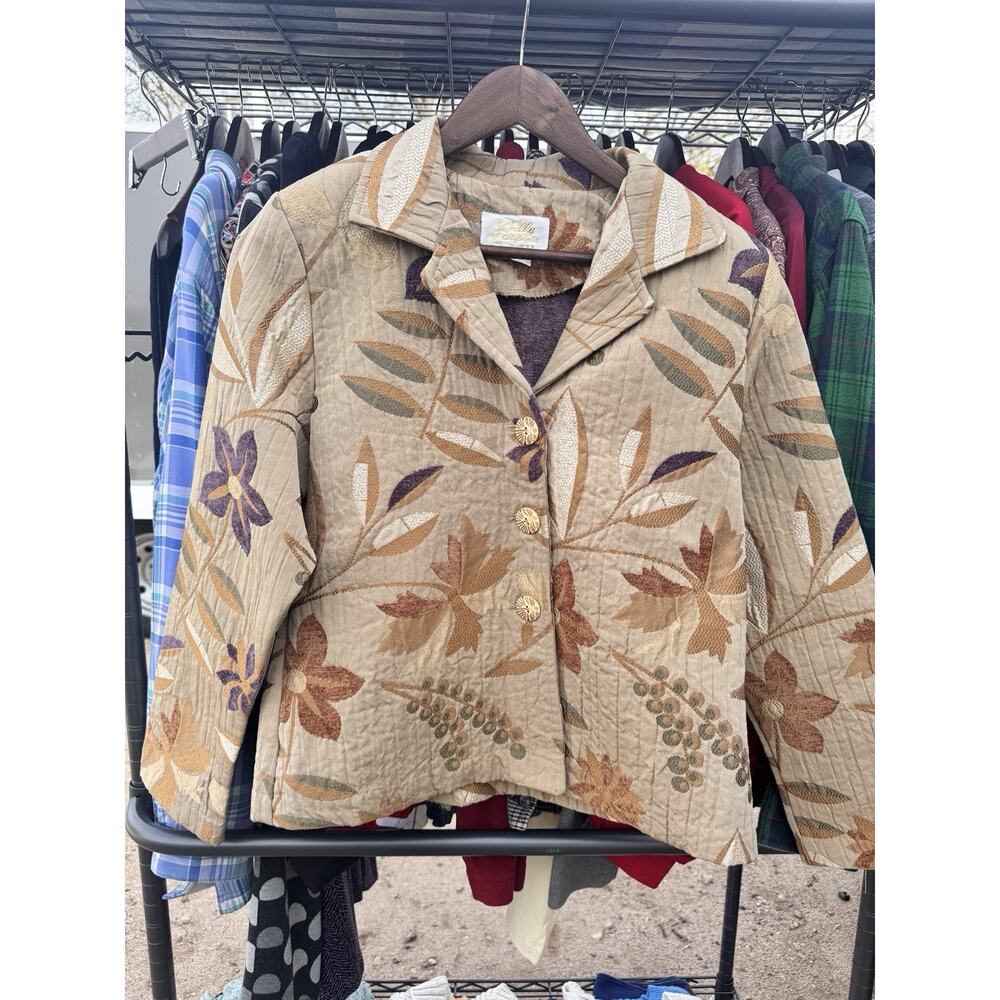 Vintage Women's Blazer Jacket Dilly of California Size S Floral Rayon USA Made